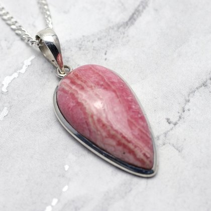 Rhodochrosite & Silver Pendant - Droplet 30mm