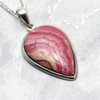 Rhodochrosite & Silver Pendant - Droplet 33mm