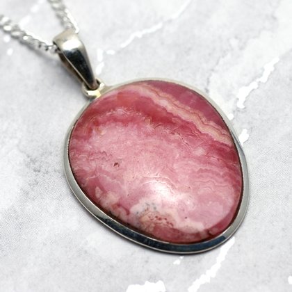 Rhodochrosite & Silver Pendant - Freeform 33mm