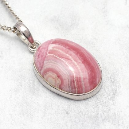 Rhodochrosite & Silver Pendant Oval - 23mm