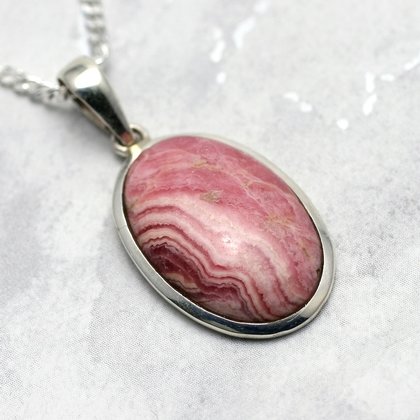 Rhodochrosite & Silver Pendant Oval - 26mm