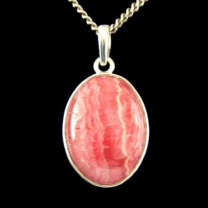 Rhodochrosite & Silver Pendant - Oval 28mm