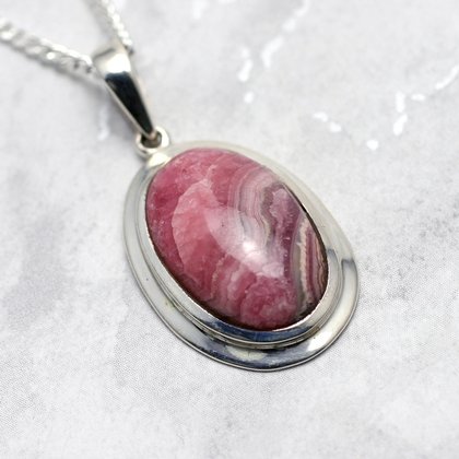 Rhodochrosite & Silver Pendant Oval - 28mm