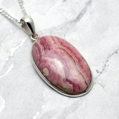 Rhodochrosite & Silver Pendant - Oval 33mm