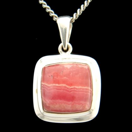 Rhodochrosite & Silver Pendant - Square 20mm