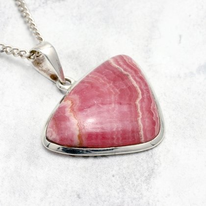 Rhodochrosite & Silver Pendant  - Triangle 30mm