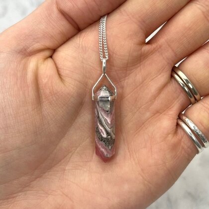 Rhodochrosite Double Terminating Point 925 Silver Pendant ~30mm