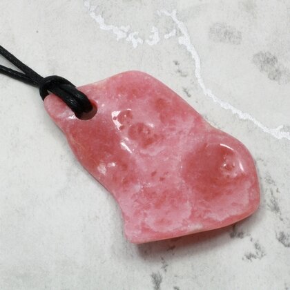 Rhodochrosite Pendant & Wax Cotton Cord ~46x31mm