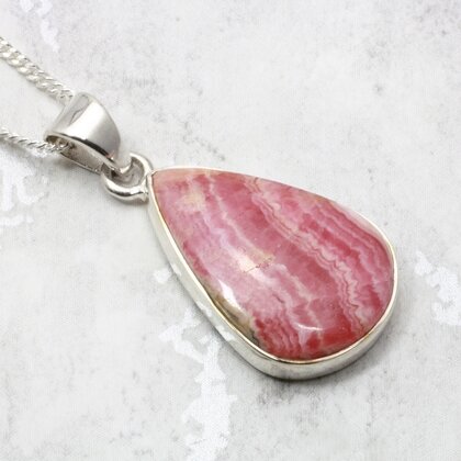 Rhodochrosite Teardrop 925 Silver Pendant ~23mm