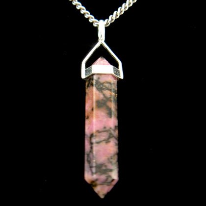 Rhodonite & Silver Double Terminating Point Pendant - 40mm