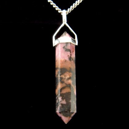 Rhodonite & Silver Double Terminating Point Pendant - 40mm