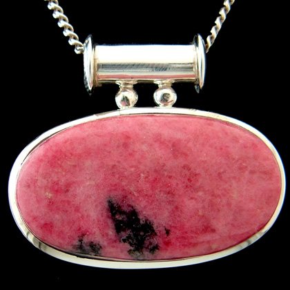 Rhodonite & Silver Pendant - Oval 43mm
