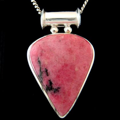 Rhodonite & Silver Pendant - Triangle 38mm