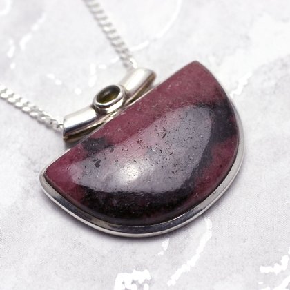 Rhodonite & Silver Pendant - Two Stone 38mm