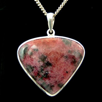 Rhodonite & Silver Pendant - Wide Droplet 35mm