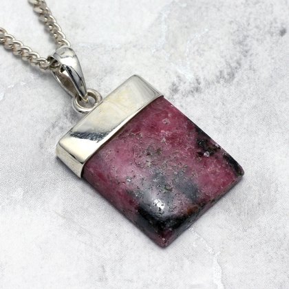 Rhodonite & Silver Rectangular Pendant ~ 21mm