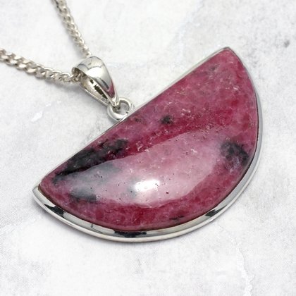 Rhodonite & Silver Semi Circle Pendant ~ 42mm