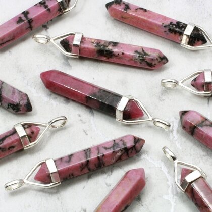 Rhodonite Double Terminating Point - 925 Silver Pendant - 35mm