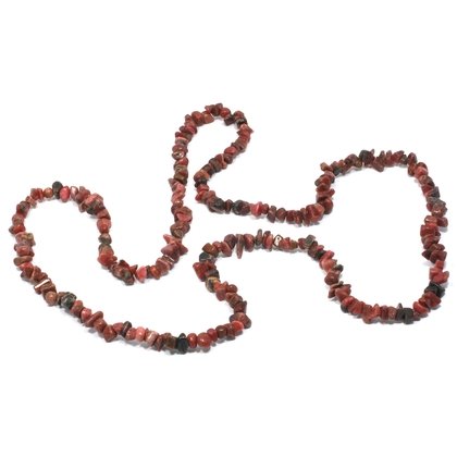 Rhodonite Gemstone Chip Necklace ~ 35"