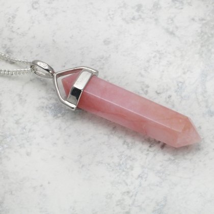 Rose Opal & Silver Double Terminating Point Pendant ~35mm