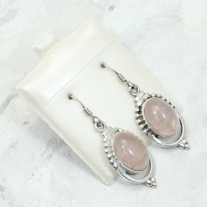 Rose Quartz 925 Silver Ornate Drop Earrings ~29mm