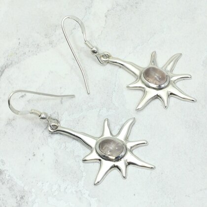 Rose Quartz 925 Silver Sun Drop Earrings ~35mm