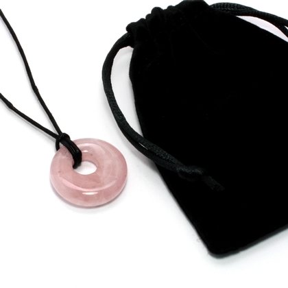 Rose Quartz Agogo Donut Necklace & Velvet Pouch