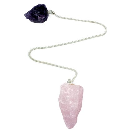 Rose Quartz and Amethyst Unpolished Pendulum