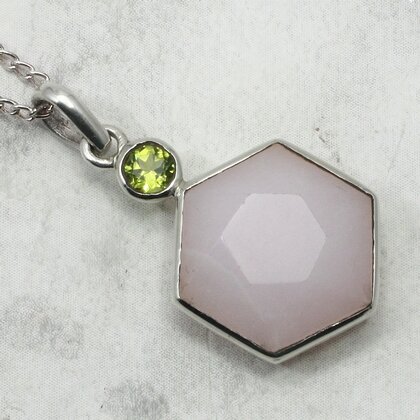 Rose Quartz & Peridot Hexagen Pendant ~23mm