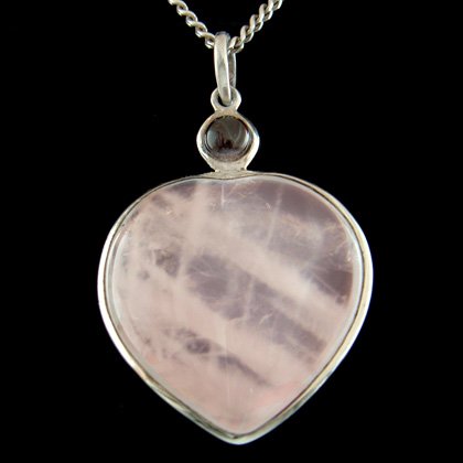 Rose Quartz & Silver Heart Pendant - Two Stone 35mm