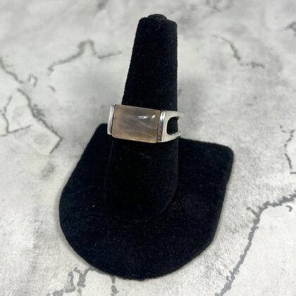 Rose Quartz Rectangle 925 Sterling Silver Ring~9.5 US / S 3/4 UK
