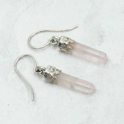 Rose Quartz Terminated Point 925 Silver Drop Earrings ~22mm