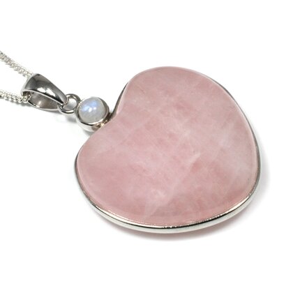 Rose Quartz & Moonstone Stone Heart Pendant ~35mm