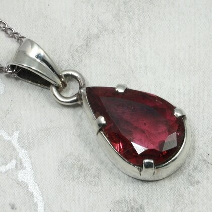 Rubellite (Pink Tourmaline) 925 Silver Faceted Teardrop Pendant ~19mm
