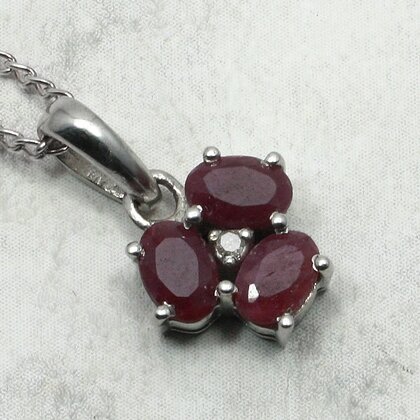 Ruby & Diamond 925 Silver Pendant ~10mm