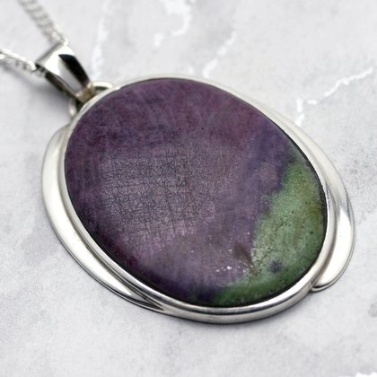 Ruby Zoisite & Silver Pendant - Designer Oval 45mm