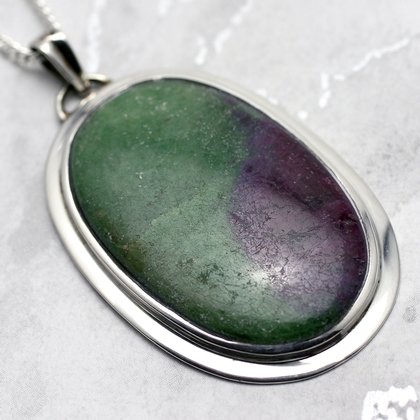 Ruby Zoisite & Silver Pendant - Oval 48mm