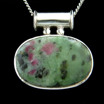Ruby Zoisite & Silver Pendant - Pipe Bail Oval 35mm
