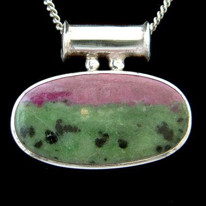 Ruby Zoisite & Silver Pendant - Pipe Bail Oval 39mm