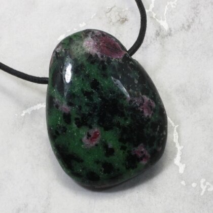 Ruby Zoisite Pendant & Wax Cotton Cord ~39mm