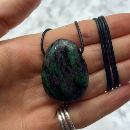 Ruby Zoisite Pendant & Wax Cotton Cord ~40 30mm