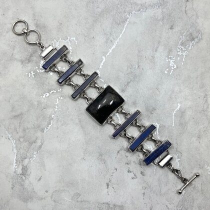 Rutilated Quartz & Lapis Lazuli 925 Sterling Silver Bracelet (Length 172mm)