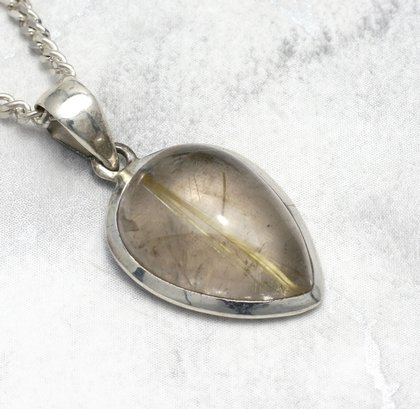 Rutilated Quartz & Silver Teardrop Pendant ~ 18mm