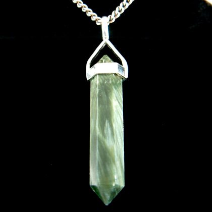 Seraphinite & Silver Pendant - Double Terminated Point 35mm