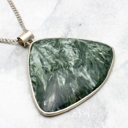 Seraphinite & Silver Pendant - Free Triangle 50mm