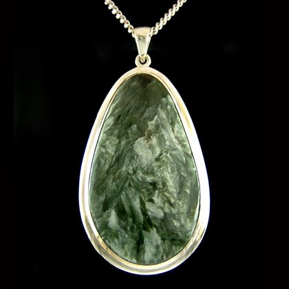 Seraphinite & Silver Pendant - Long Teardrop (50mm)