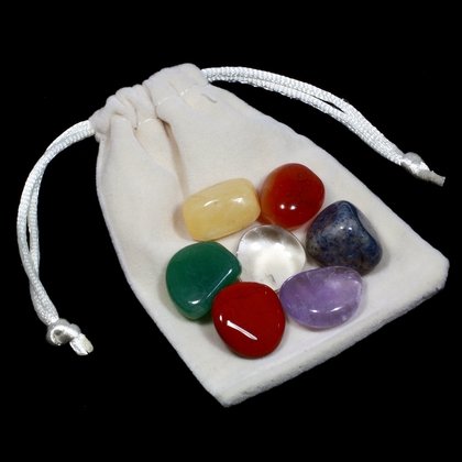 Tumbled Stone Chakra set 7 Pieces with Velvet Bag Healing Crystal   HCSJ008