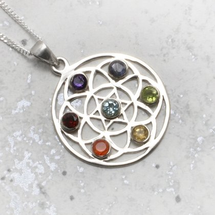 Seven Chakra Flower Mandala Sterling Silver Pendant