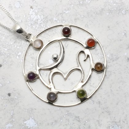 Seven Chakra Om Sterling Silver Wheel Pendant