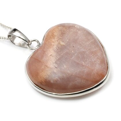 Shaded Moonstone Silver Rim Heart Pendant ~30mm